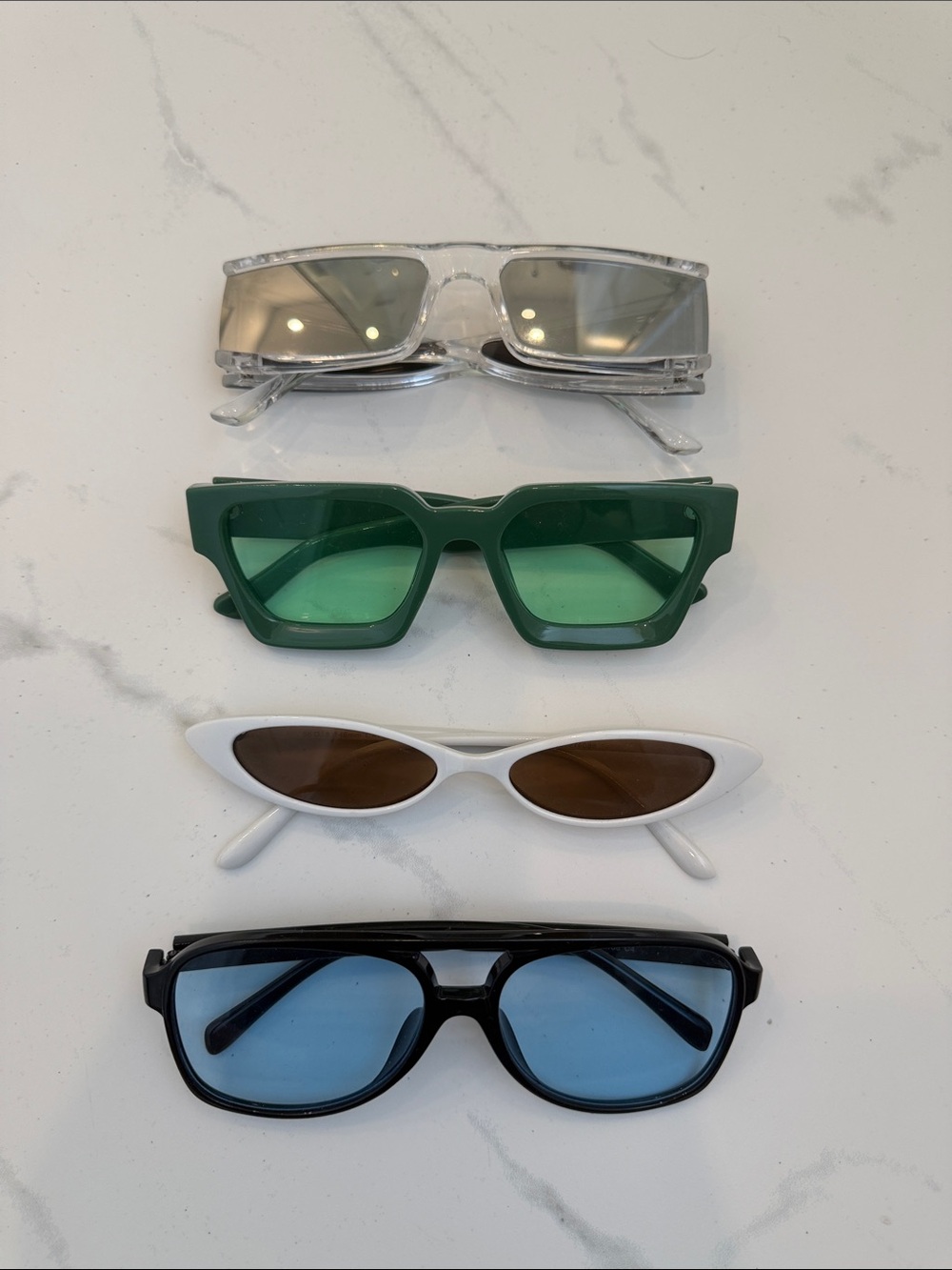 Set of 4 Fashion Sunglasses - Silver, Green, White, Blue
